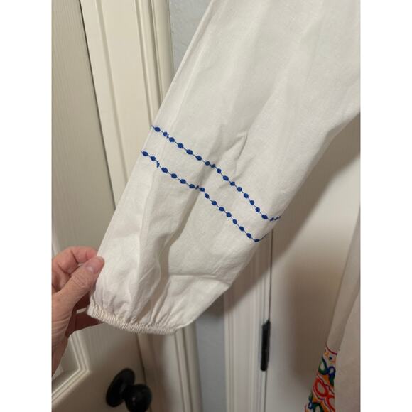 MudPie Embroidered Boho Dress Tassel Tie Peasant Style White Tunic M - Picture 5 of 11